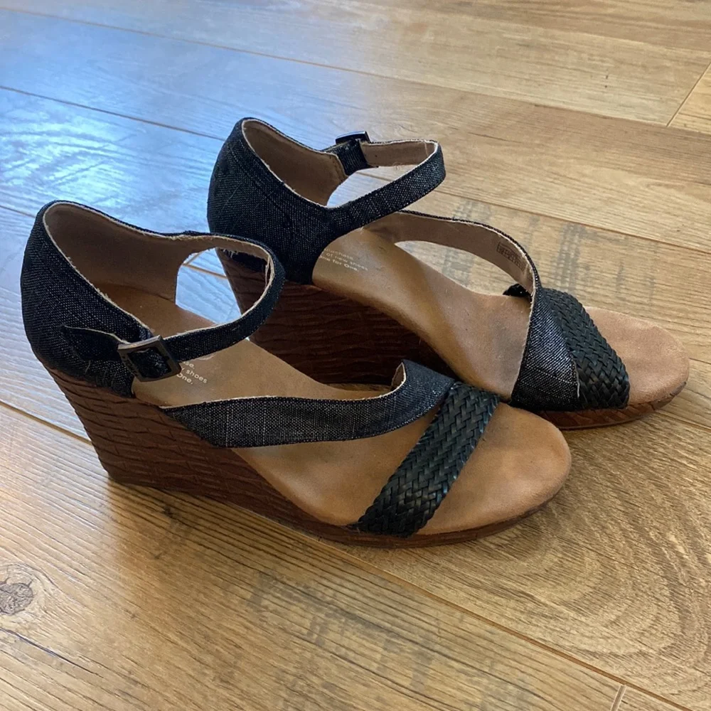 Toms Heels Sienna Ankle Strappy Cork Wedge Sandals 301215, Women’s size 10 - Picture 1 of 10